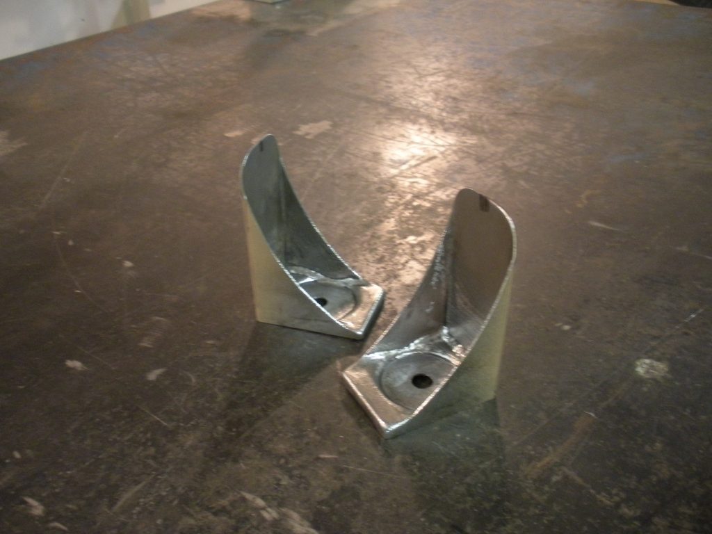 A pair of metal brackets on top of a table.