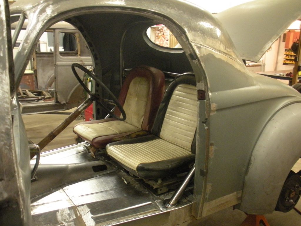 A car with two seats inside of it