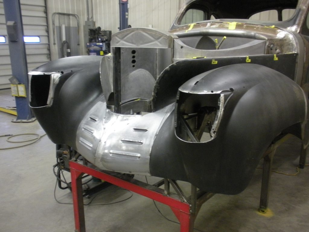 Classic car bodywork in progress.