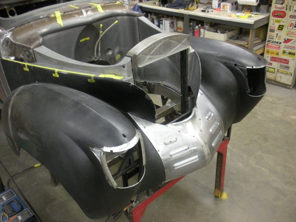 Classic car bodywork in progress.
