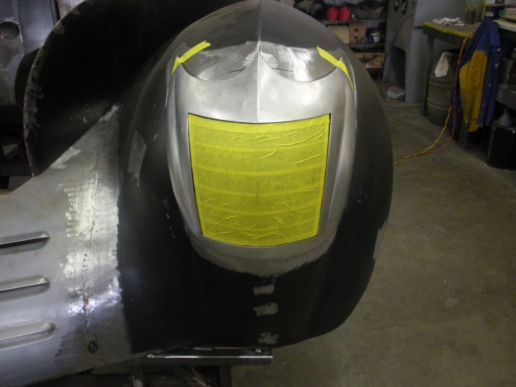 Car body repair; metalwork in progress.