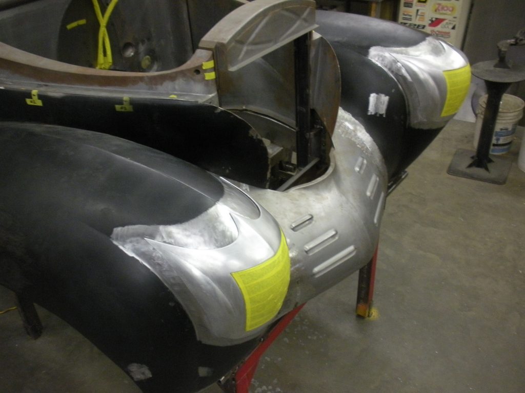 Classic car bodywork in progress.