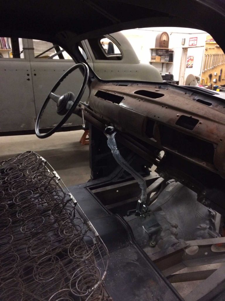 Classic car interior restoration in progress.