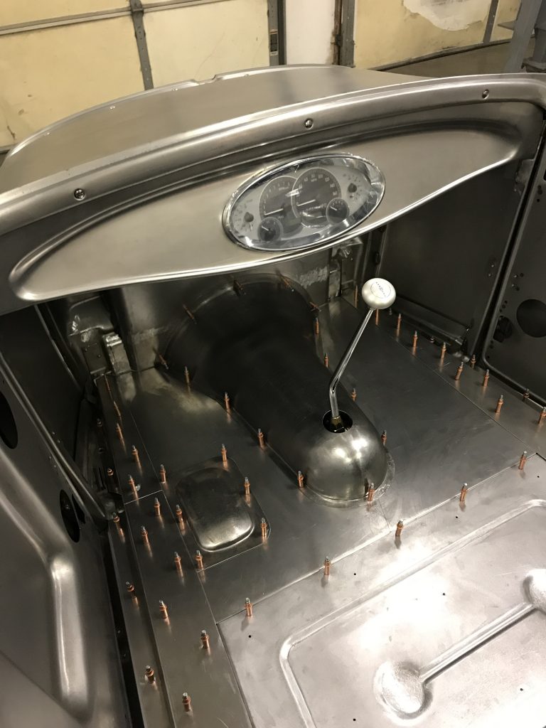 Hot rod interior under construction.